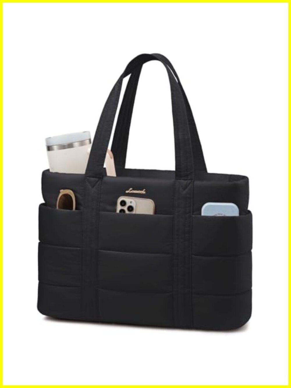 Large Puffer Laptop Tote Bag Lightweight Travel Work Bag with Zipper